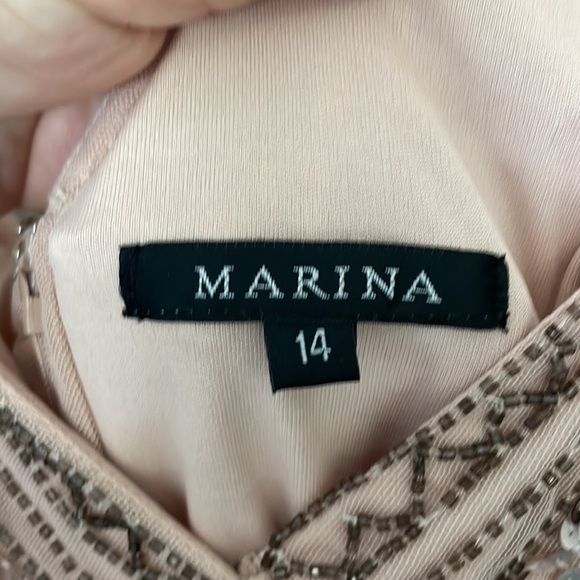 Marina | Plus Size 14 Embellished Beaded Sequin Art Deco Pleat Skirt Mesh Gown - Picture 16 of 16